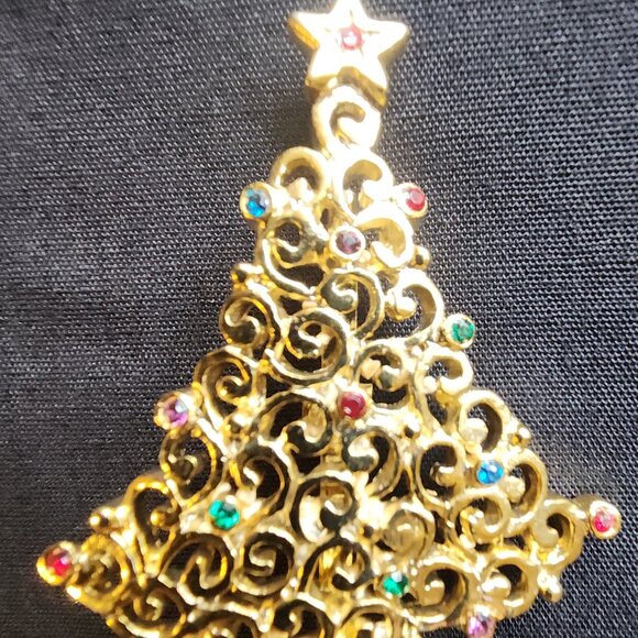 Vtg Robyn Rush Christmas Wreath RR USA & Christmas Tree Brooch Pin Rhinestones - Picture 9 of 16